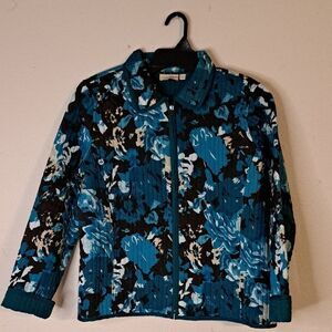 Choices Floral Blue and Black Zip up Jacket size large